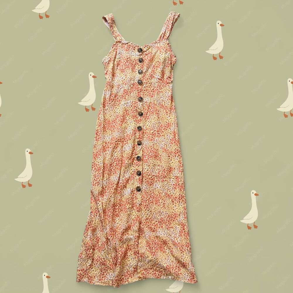 Japna Rayon Ditsy Floral Cottagecore Button Down Maxi Dress Size S